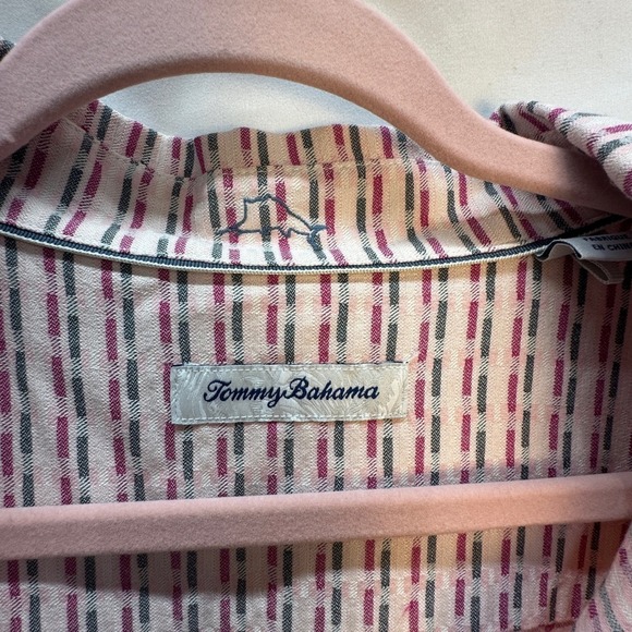 Tommy Bahama Silk Button Up Shirt Mens Size XL Pink Gray Short Sleeve - Picture 3 of 7